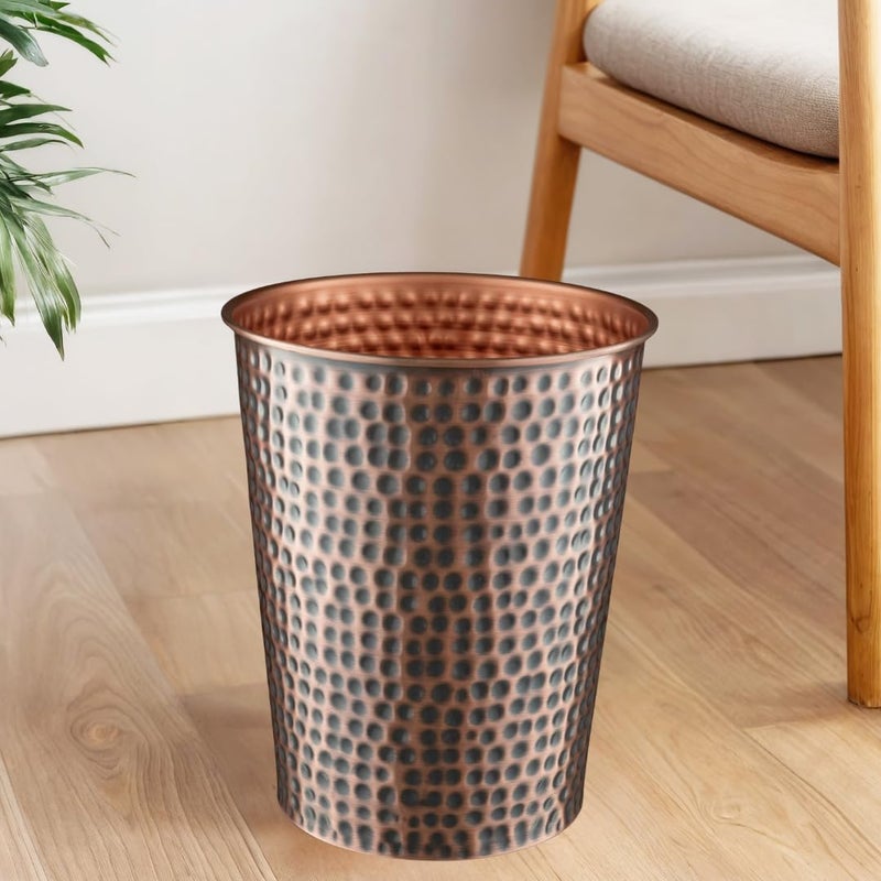 Monarch Abode Metal Bathroom Trash Can â€“ Waste Basket for Bedroom, Office Desk, & Dorm, Hand Hammered, Durable Decorative Antique Copper Small Trash Can Bathroom Garbage Bin Wastebasket - Image 5